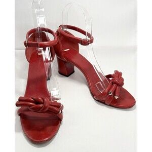 Balenciaga Red Block Heels w/ Knot Detail Silver Accents Sandal Sz EU 36.5 6.5